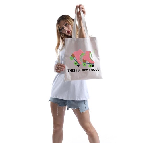 POFULL Roller Skater Gift Roller Skating Lover Tote Bag This Is How I Roll Cosmetic Bag (Roller Skater Tote Bag)