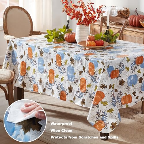 Newbridge Blue Pumpkin Thanksgiving Vinyl Tablecloth 52 x 70 Inch Rectangular - Hampstead Farm Variation