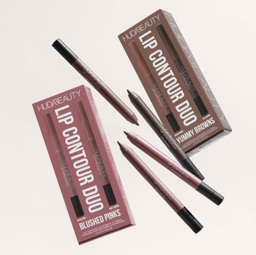 Huda Beauty Lip Contour Duo - Blushed Pinks with 2 Mini Lip Pencils in Muted Pink & Pinky Brown