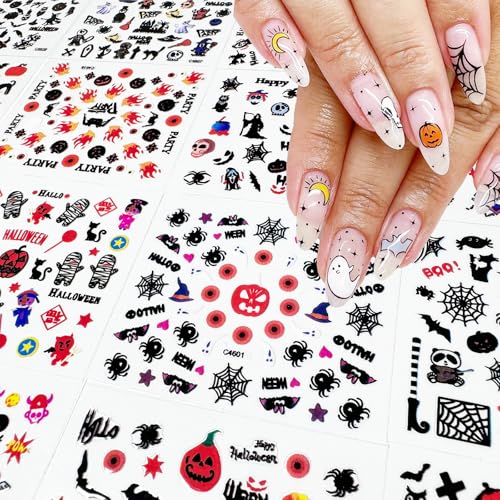 Halloween Nail Art Stickers 3D Self-Adhesive Ghost Skull Spider Web Bat Decals - Style B24