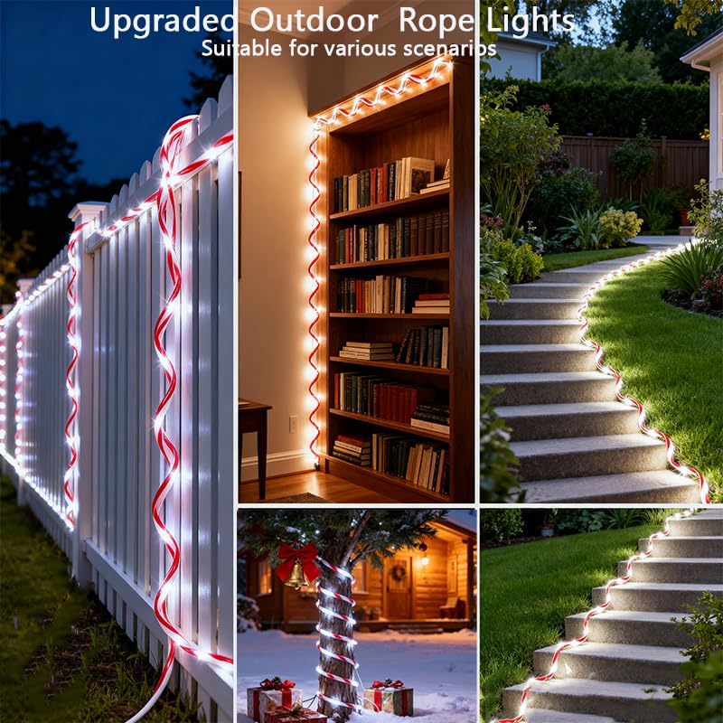Halloween Candy Cane Solar Rope Lights 33Ft 100 LED Outdoor Decor - Candy Variation