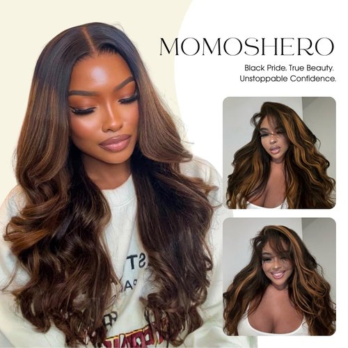 MOMOSHERO Black and Brown 2 Tones Highlighted Body Wave Single Bundles 14 In Human Hair, 12A Soft 100% Virgin F1B/30 Brazilian Colored Weaves Human Hair Bundles Extensions For Quick Weave Remy Sew In