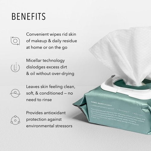 HydroPeptide HydroActive Cleanser, Micellar Facial Cloths, Cleanses Makeup, Dirt, and Excess Oil and Hydrates, 1 Pack (30 Cloths)