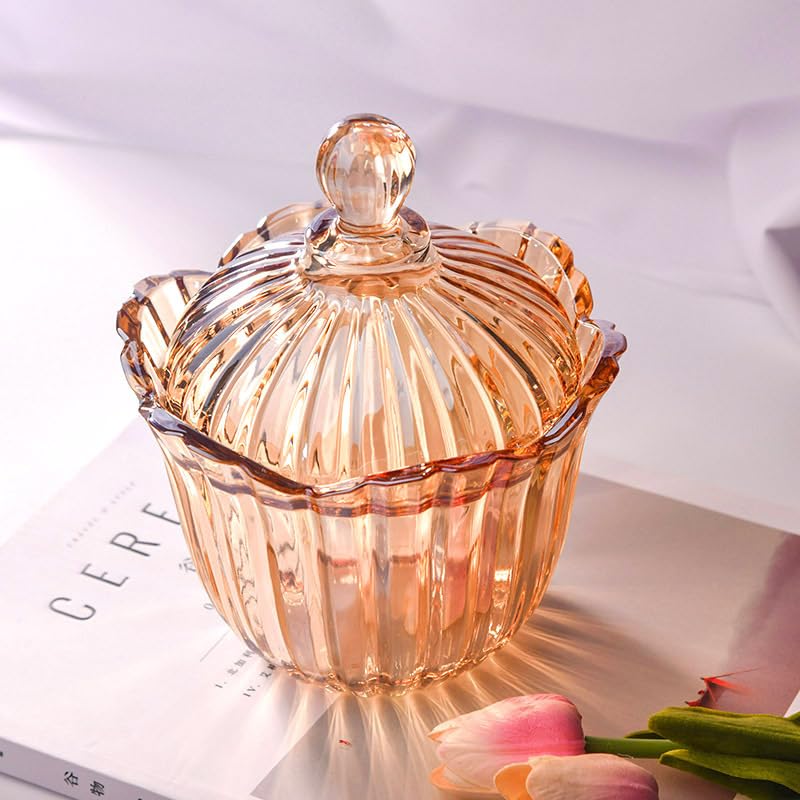 Large 28 oz Amber Glass Candy Jar with Lid - Decorative Cookie Container