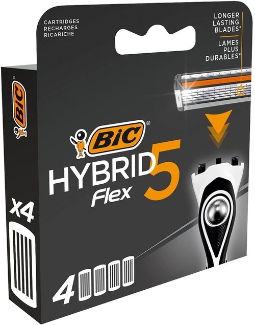 BIC Hybrid 5 Flex Men's Shaver Refills with 5 Moveable Nano-Tech Titanium Coated Razor Blades - Box of 4 Cartridges