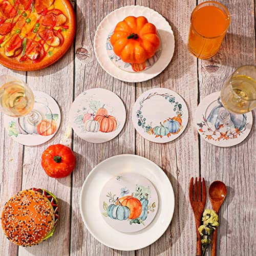 Fall Pumpkin Coasters Set - Ceramic and Cork for Drinks, Harvest Decor