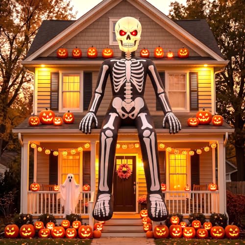 10.5FT Light-Up Halloween Skeleton Inflatable for Yard and Garden Decorations