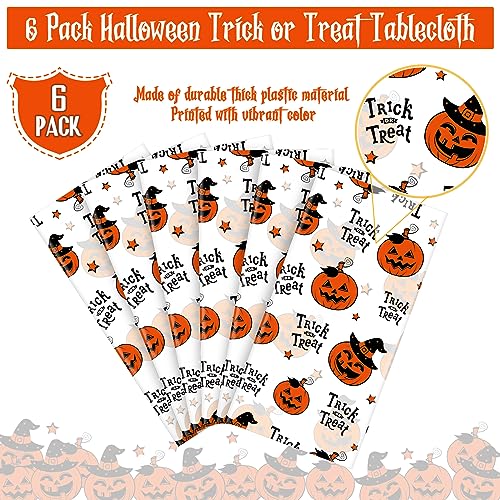 Trick or Treat Halloween Plastic Tablecloths 6 Pack - 54 x 108 Inch Pumpkin Design