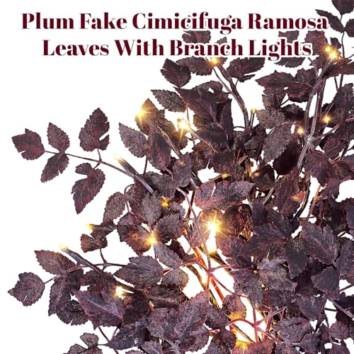Artificial Fall Maple Leaf Stems with Lights - 6 Pack, 24 Inches