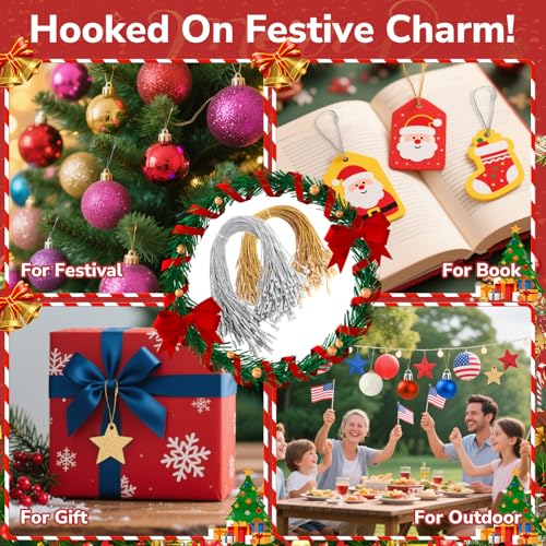 200Pcs Gold Ornament Hangers String with Snap Fastener - Holiday Decorations
