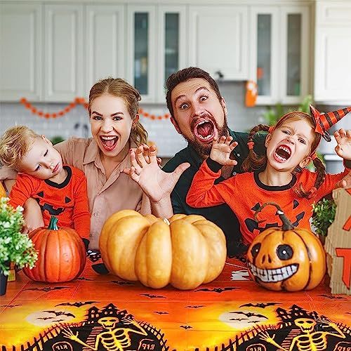 Halloween Haunted House Tablecloth Set - 3 Pcs Spooky Pumpkin Skeleton Table Covers, 54x72 Inch
