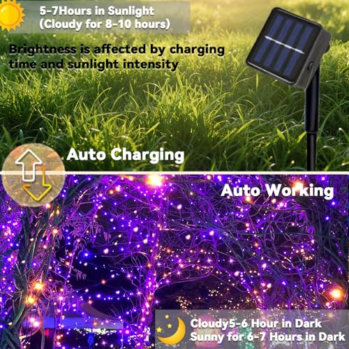 Halloween Solar String Lights 2 Pack - 240 LED Orange & Purple Outdoor Decor with 8 Modes