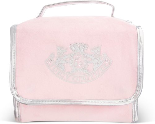 Juicy Couture Pink Makeup Bag - Travel Organizer with Hanging Hook & Rhinestone Crown Detail