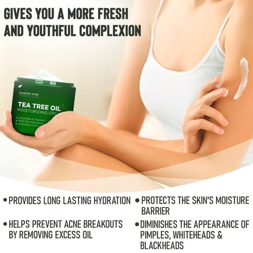 Majestic Pure Tea Tree Oil Moisturizing Cream - Hydrating Body, Foot & Face Lotion - With Ceramides, Vitamins A, E & Vegan Collagen - 16 oz for All Skin Types