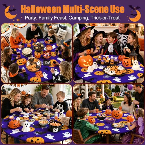Moosfor Halloween Fitted Round Tablecloth - Orange & Black, 57-68 Inch
