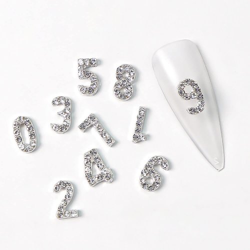 SILPECWEE 30pcs Number Nail Charms Silver Nail Jewelry Number for Nails 3D Nail Art Charms Nail Rhinestones Nail Studs Nail Decoration for Acrylic Nails Manicure DIY Craft