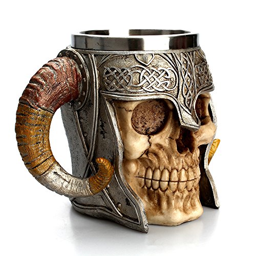 Stainless Steel Skull Mug Viking Drinking Cup Skeleton Resin Beer Stein - Design-12