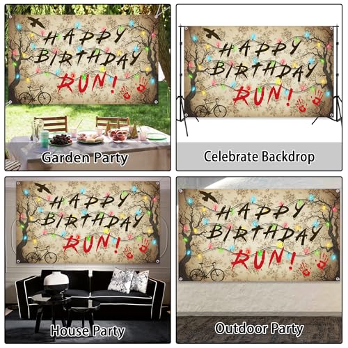 Brown Happy Birthday Backdrop - Spooky Forest Theme for Halloween Party