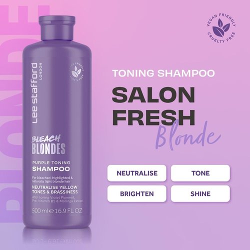 Lee Stafford Purple Toning Shampoo - Best Toner for Bleach Blonde & Grey Hair, Hydrating 16.9 Fl Oz