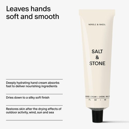 Salt & Stone Hand Cream - Hydrating & Nourishing Formula for Dry Cracked Hands | Neroli & Basil, 2 fl oz