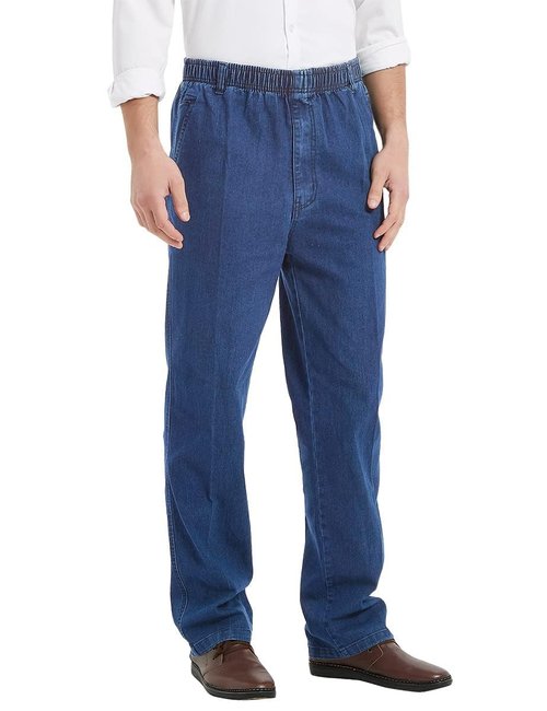 IDEALSANXUN Elastic Waist Jeans for Men Casual Loose Fit Pull On Jeans Denim Pants(Light Blue, 48x30)