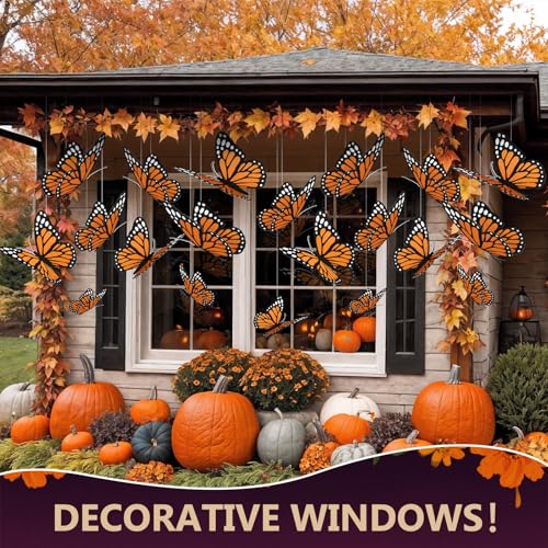 Large Artificial Monarch Butterfly Decorations Set - 16 Pcs with String for Events & Holiday Decor