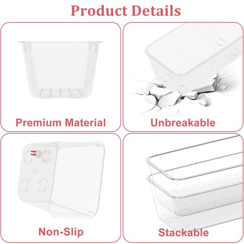 24 PCS Plastic Drawer Organizer Set, Sturdy 3-Size Makeup Vanity Desk Drawer Organizer Trays and Storage Bins for Cosmetics, Junk and Gadgets – Ideal for Bathroom, Bedroom, Office and Kitchen