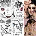 Halloween Joker Temporary Tattoos Sticker Set - Black, 4 Sheets for Men & Women