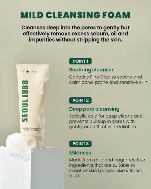 K-SECRET SEOUL 1988 Cica Cleansing Foam – Deep Pore Cleansing & Soothing Care | Daily Facial Cleanser for Sensitive Skin | Korean Skincare, 150ml / 5.07 fl oz