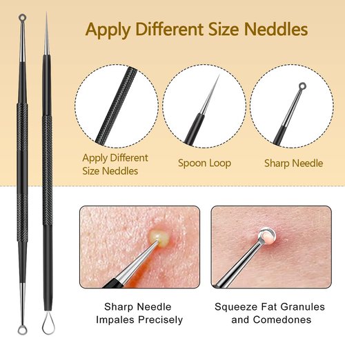 BXUYAOXMC 10Pcs Stainless Steel Pimple Popper Tool Kit, Blackhead Remover Tools Comedone Extractor Set, Acne Needle Tweezers for Facial Nose Care, with Metal Travel Case
