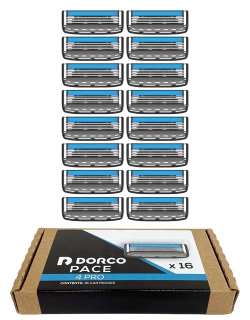 DORCO Pace 4 Pro Razors for Men with Four Blade Cartridges - Smooth Shaving Razor System for Close Comfortable Results - 16 Refill Cartridges, No Handle