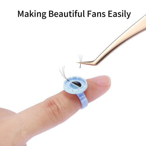 Miuffue Glue Rings for Eyelash Extensions, 300 Pcs Smart Holder Easy Fanning Cups for Volume Lashes, Blue