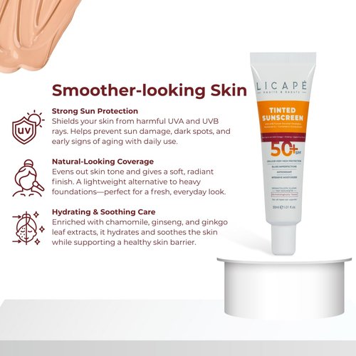 LICAPE® Tinted Sunscreen SPF 50 - Lightweight High Protection Face Sunscreen with Natural Coverage