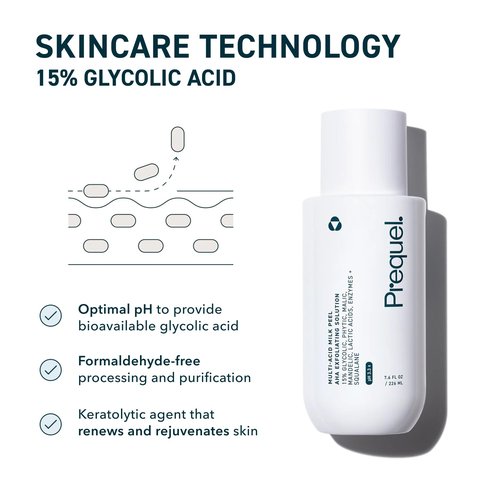 Prequel Skin Multi-Acid Milk Peel - Professional Exfoliating Solution with 15% Glycolic Acid | 7.6oz Bottle