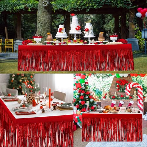 29.5x72 Inch Red Metallic Foil Fringe Table Skirt - 2 Pack, Party Decor