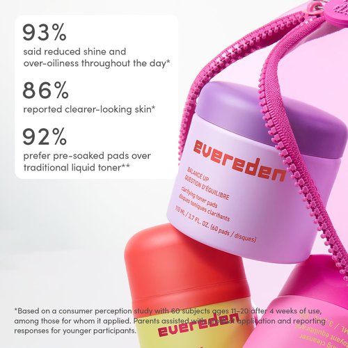 Evereden Balance Up Toner Pads for Face - Clean and Vegan Teen Water-Based Face Toner Pads with Green Tea, Chamomile, and White Tea for Oily and Pimple-Prone Skin - Balanced Skin & Clog-Free Pores