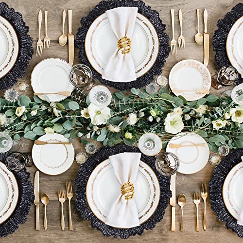 Black Charger Plates Set of 6 - Reef Design, 13-Inch Dinnerware Accessories
