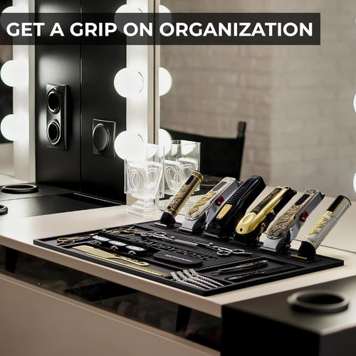 HAPPYPOSH Magnetic Barber Mat for Clippers, Large Professional Barber Station Mat with 6 Strong Magnets, Non-Slip Rubber Barber Tool Organizer for Salon Stations, 20" x 14" Black