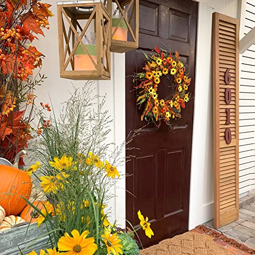 Artificial Fall Wreath 20 Inch Autumn Flowers & Leaves for Front Door Decor