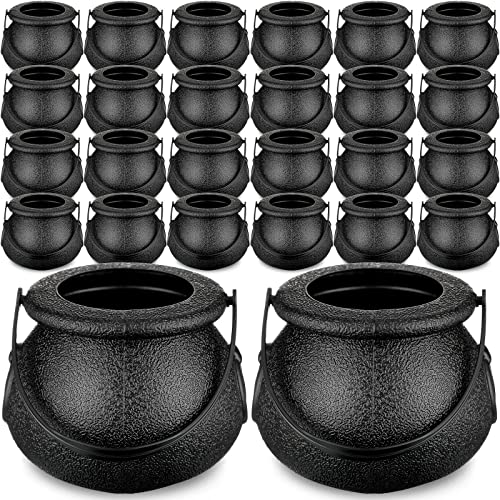 Mini Plastic Cauldrons for Halloween Party Favors - Black, Set of 26