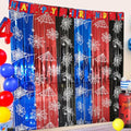Spider Web Birthday Decorations 2 Pack Foil Fringe Curtains - Blue, Red & Black Variation
