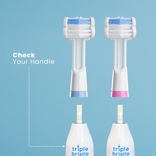 Triple Bristle Replacement Brush Head Refills | Innovative 3 Head Design | Compatible with Triple Bristle Brand Sonic Toothbrush | Color Changing Indicator Bristles | 2 Pack (Blue & Pink)