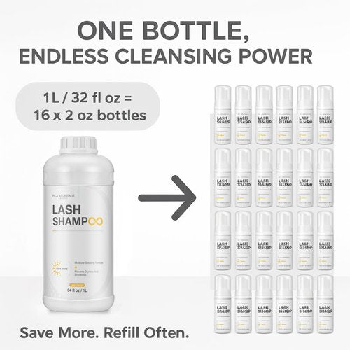 ISLA & FONTANE Lash Shampoo Bulk – Pura White 34 fl oz / 1L | Gentle Eyelash Shampoo for Extensions | Lash Foam Cleanser | Oil-Free Lash Bath for Home & Salon Use
