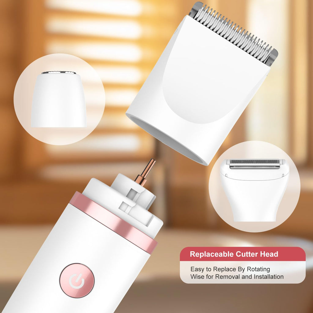 Zivelier 3-in-1 Electric Razor IPX7 Waterproof Bikini Trimmer Wet & Dry Use Painless Personal Trimmer Groomer for Ladies Face Body Legs Bikini Public Hairs Electric Lady Shaver with Replaceable Heads