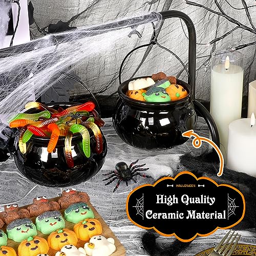Halloween Ceramic Cauldron Serving Bowls Set - Spooky Party Decor & Snack Dishes