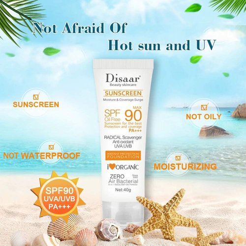 DISAAR BEAUTY Sunscreen SPF 90 - Oil-Free Sunblock with UVA/UVB Protection | Moisturizing Formula, 40g (1.41oz)