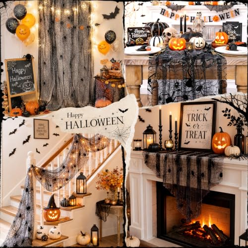 Halloween Table Runner Black Spider Web 29x120 Inch - Pack of 1, Spooky Decor