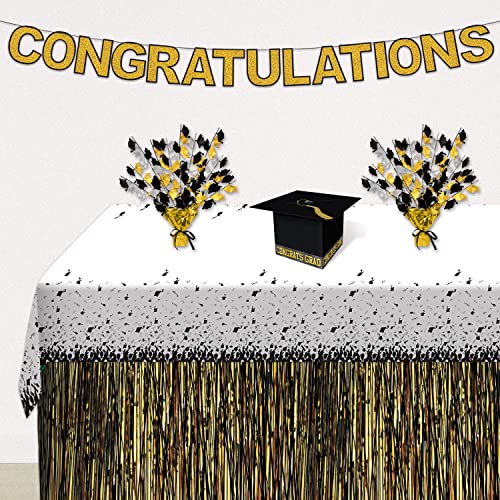 8.5 x 8.5 Inch Black Graduation Cap Gift Card Boxes Pack of 3 - Gold 'Congrats Grad' Design