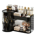 FYABREEK Makeup Organizer 14" D x 8.3" W x 9" H Cosmetic Organizer with Drawers Countertop Skincare Organizer for Vanity Cosmetic Display Case Storage Rotating Brush Holder (Black)