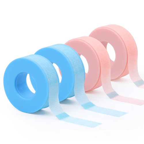LZM Lash Tape for Eyelash Extensions - Eyelash Tape Silicone Gel Eyelash Extension Tape for Sensitive Skin Pain-Free Removal Lash Extensions Tape (0.5in x 4yd, 4Rolls, Pink+Blue)
